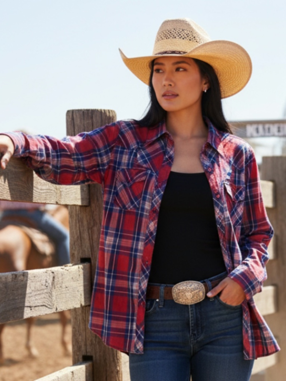 Cruel Girl XL 14 16 Shirt Top Button Down Plaid Western Rodeo Red Blue Snap